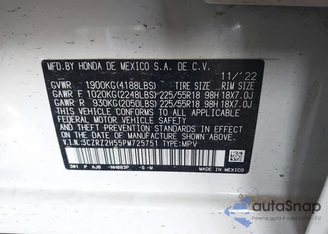 2023 Honda Hr-V Awd Sport from USA, damaged, VIN 3CZRZ2H55PM725751